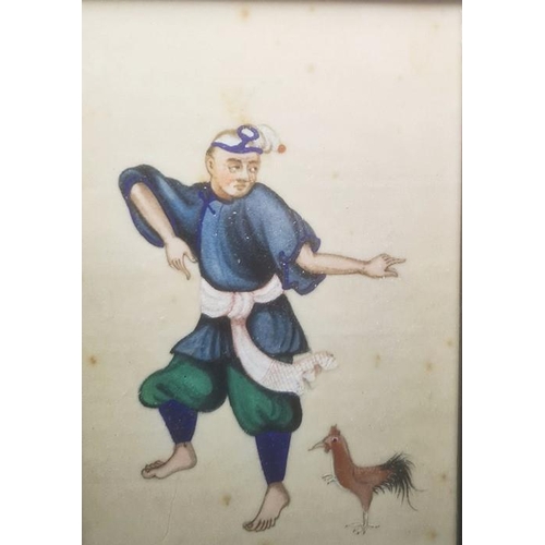 141 - Set of four Chinese watercolours on rice paper, four figures, variously in shades of blue and green,... 