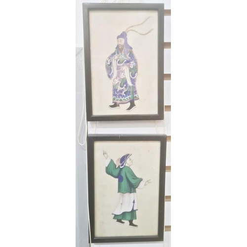 141 - Set of four Chinese watercolours on rice paper, four figures, variously in shades of blue and green,... 