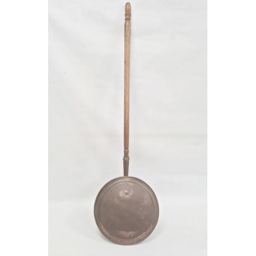 161 - Copper warming pan with turned wood handle