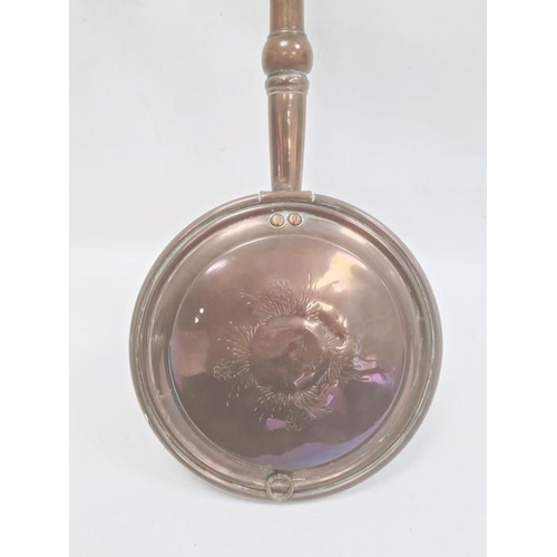 162 - Copper warming pan with turned wood handle