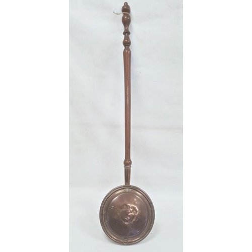 162 - Copper warming pan with turned wood handle