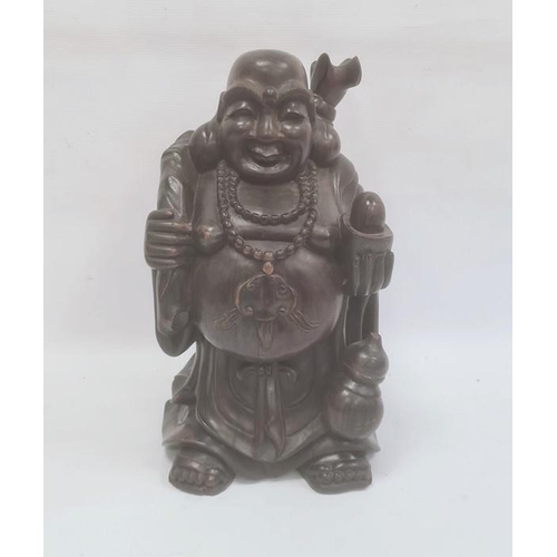 169 - Large hardwood carved model of laughing Buddha