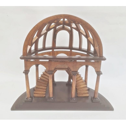 174 - Partly ebonised wood architectural model of a round arch enclosing twin flights of stairs, all on eb... 