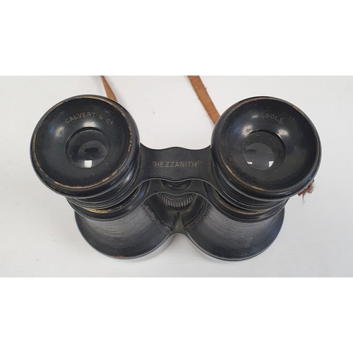 180a - Pair of binoculars marked 'Calvert & Co, Goole, Hezzanith' in case with paper label 'Capt. T.Garnon.... 