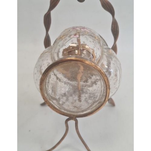 208 - Probably French, gilt metal and painted glass lobed barrel shaped display stand, possibly for a port... 