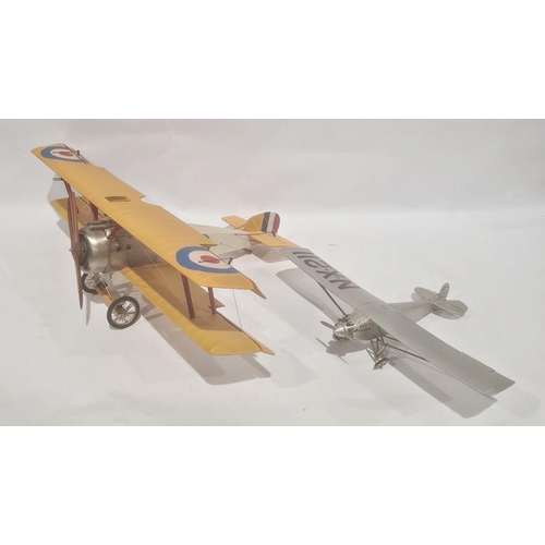 217 - Model of a bi-plane, probably Sopwith Camel, painted wood and metal, wing span 74cm, and another sma... 