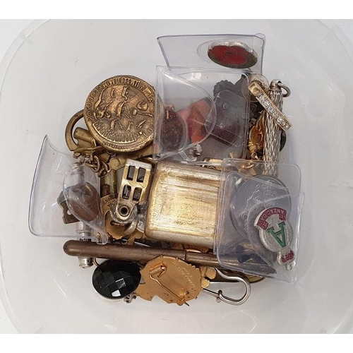 243 - Various badges, enamel badges, buttons, a leather wallet, Kodak 25 year service medal, hip flask and... 