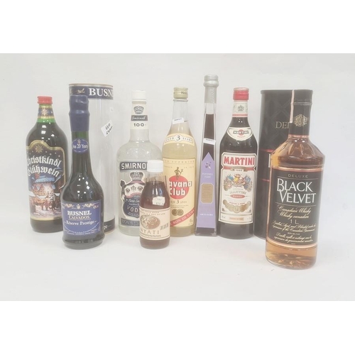 251 - Selection of spirits and liqueurs comprising  a Club Havana Rum, Smirnoff 100 proof, one litre Black... 