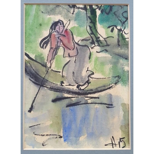 276 - 20th century - Unknown artist
 Pen and coloured wash sketches
 Figures, all signed and dated H '95, ... 