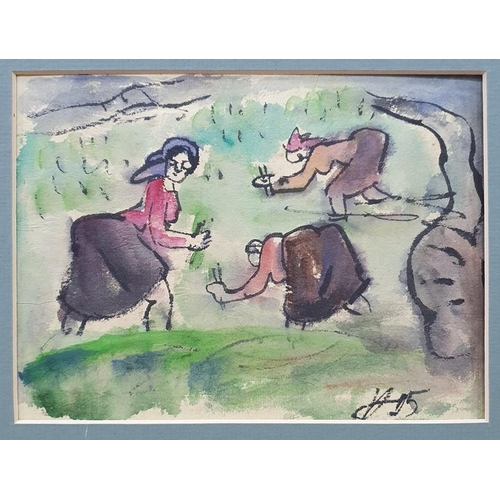 276 - 20th century - Unknown artist
 Pen and coloured wash sketches
 Figures, all signed and dated H '95, ... 