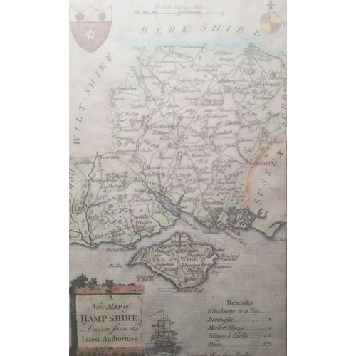 289 - Coloured engraving 
 New map of Hampshire drawn from the latest authorities, 21cm x 14cm