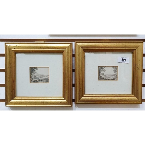 295 - After Poussin
 Pair small engravings 
 Landscape scenes, 5 x 6cm and 4 x 6cm and 

 Modern print of ... 