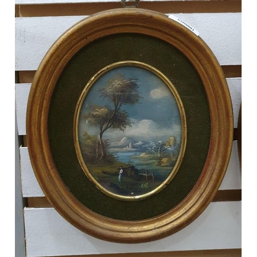 298 - British School - 20th century
 Pair of oils on board
 Landscape scenes, oval, 9.5 x 7.5cm, signed wi... 