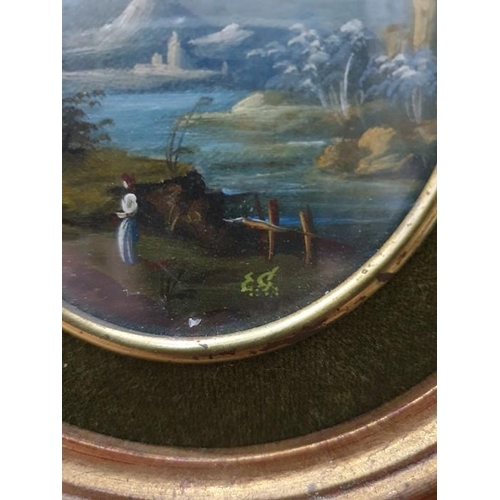 298 - British School - 20th century
 Pair of oils on board
 Landscape scenes, oval, 9.5 x 7.5cm, signed wi... 