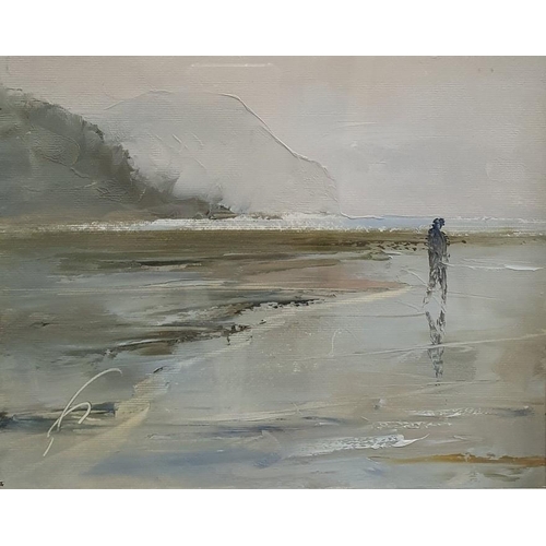 304 - British School - 20th century
 Acrylic on canvas board
 Coastal scene with figure, 18 x 22cm