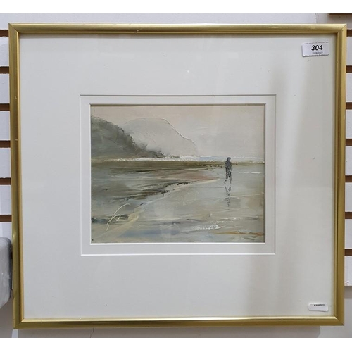 304 - British School - 20th century
 Acrylic on canvas board
 Coastal scene with figure, 18 x 22cm