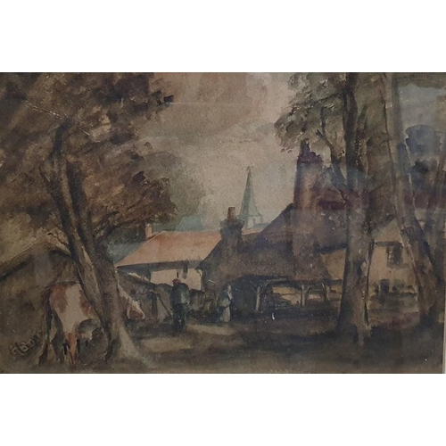 305 - British School - early 20th century
 Pair of watercolours
 Landscape scene and a village scene, one ... 