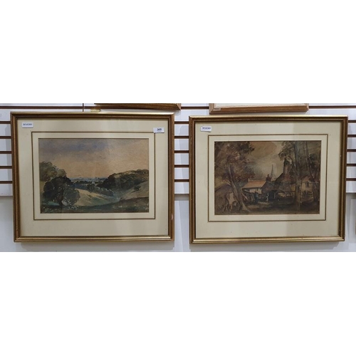 305 - British School - early 20th century
 Pair of watercolours
 Landscape scene and a village scene, one ... 