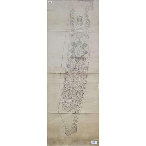 306 - George Potter & Coy - 20th century
 Pencil
 Pair of designs for military sashes for the 1st Bn the N... 