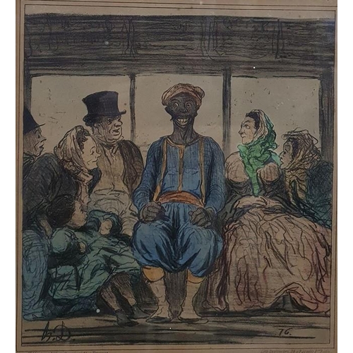 307 - After Honore Victorin Daumier - French late 19th century
 Pair of coloured lithographs
 Figures in a... 