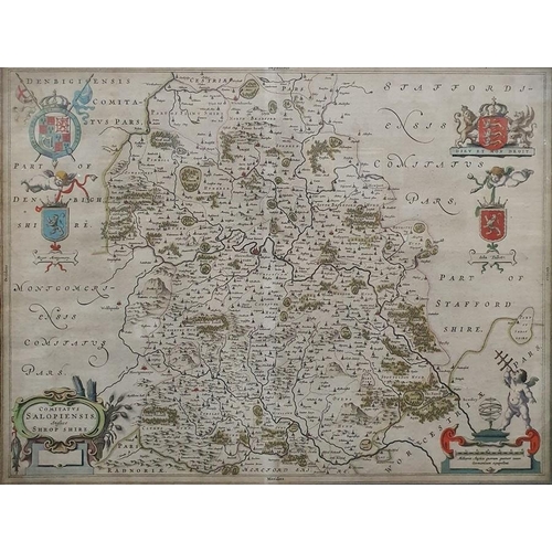 319 - 18th century hand-coloured map of Shropshire, 38cm x 49cm