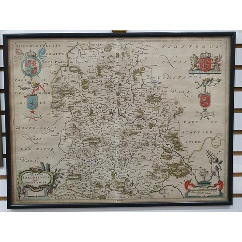 319 - 18th century hand-coloured map of Shropshire, 38cm x 49cm