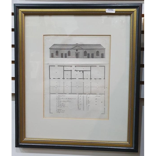 320 - After Robert Morden
 Hand-coloured map of Northumberland, 45cm x 38cm, an architectural engraving an... 