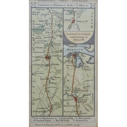 324 - Coloured map of London to Gosport from Patersons Itinerary, another Christchurch to Winchester, anot... 