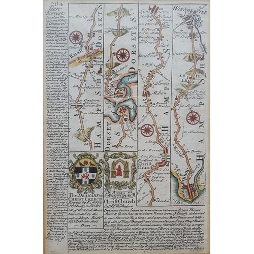 324 - Coloured map of London to Gosport from Patersons Itinerary, another Christchurch to Winchester, anot... 