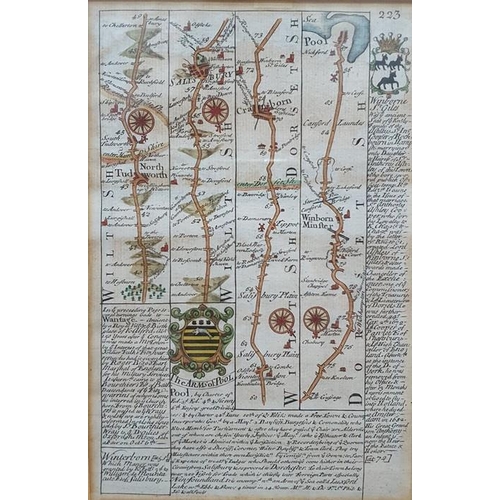 324 - Coloured map of London to Gosport from Patersons Itinerary, another Christchurch to Winchester, anot... 