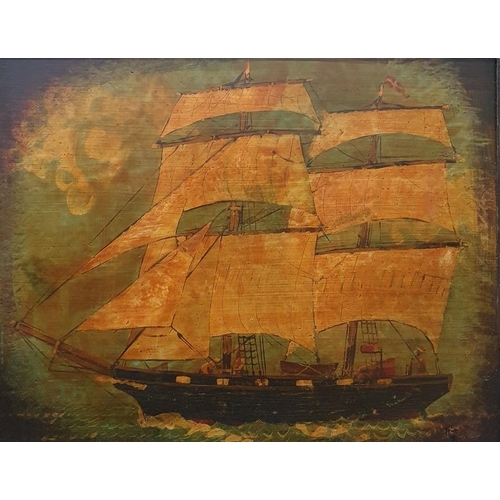 326 - Naive school
 Oil on board
 Sailing boat, signed with monogram and dated 90 lower right, 37cm x 48cm