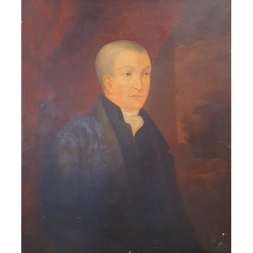 333 - British school (19th century)
 Oil on canvas
 Half-length portrait of a gentleman in a black coat, p... 