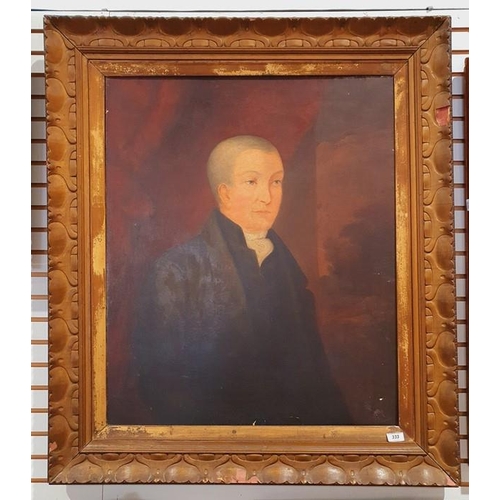 333 - British school (19th century)
 Oil on canvas
 Half-length portrait of a gentleman in a black coat, p... 