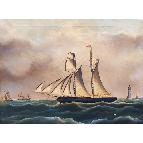 339 - B O Spencer 
 Oil on canvas 
 Sailing ship in choppy waters, signed and dated 76 lower left, 44cm x ... 