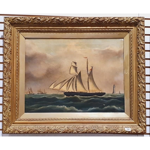 339 - B O Spencer 
 Oil on canvas 
 Sailing ship in choppy waters, signed and dated 76 lower left, 44cm x ... 