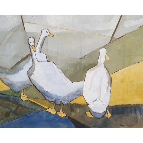 341 - Madge Bright (20th century)
 Gouache
 Three geese, signed lower right and dated '86, 38cm x 47.5cm (... 