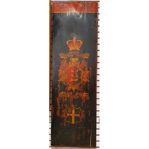 344 - Painted panel decorated with the insignia of the First Cinque Ports Rifle Volunteers, 117cm x 37cm a... 