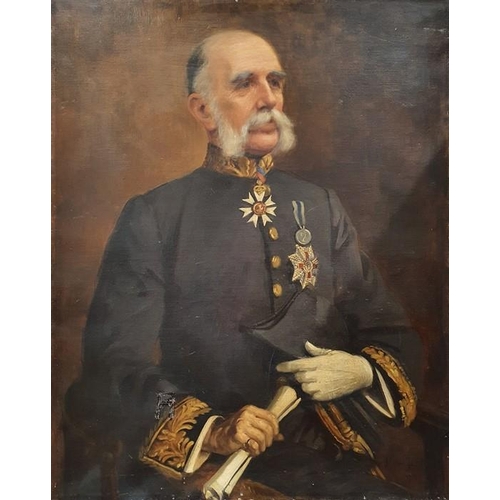 347 - Honora Jackson (British, 20th century) 
 Oil on canvas
 Half-length portrait of seated military gent... 