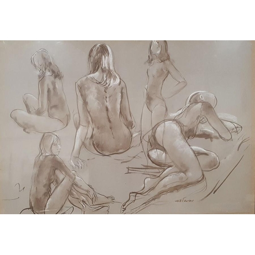 352 - Derek Latimer Sayer (1917-1992)
 Two Pastel and brown wash
 Studies of seated female nudes, signed, ... 