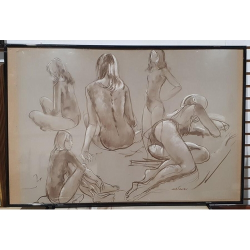 352 - Derek Latimer Sayer (1917-1992)
 Two Pastel and brown wash
 Studies of seated female nudes, signed, ... 