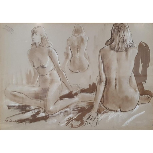 352 - Derek Latimer Sayer (1917-1992)
 Two Pastel and brown wash
 Studies of seated female nudes, signed, ... 