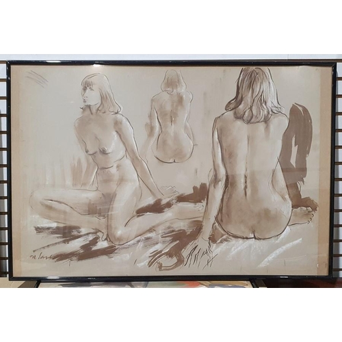 352 - Derek Latimer Sayer (1917-1992)
 Two Pastel and brown wash
 Studies of seated female nudes, signed, ... 