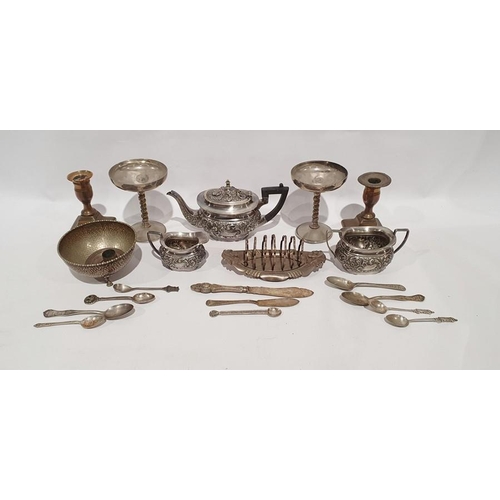 358 - Small quantity of silver plate to include teapot, milk jug, candlestick holder, toastrack, small qua... 