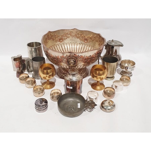 360 - Quantity of silver plate and metalware to include a two-handled circular punchbowl on circular base ... 