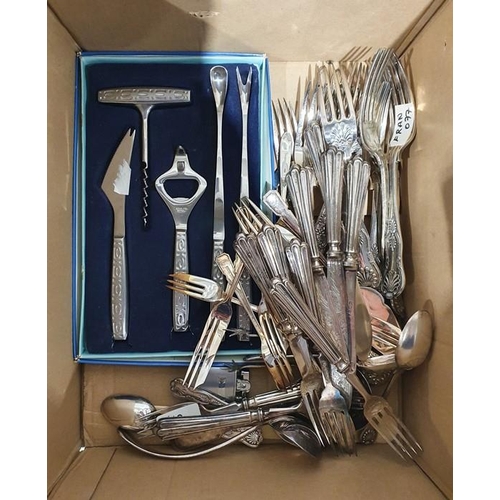 363 - Quantity of plated ware to include assorted flatware, uncased sets, old dishes, etc (1 box)