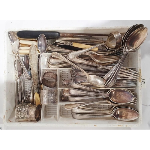 364 - Quantity of plated ware to include assorted flatware, napkin rings, teaspoons, trophy cup, teapot, s... 