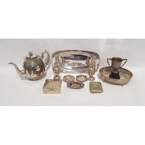 366 - Large quantity of plated flatware, assorted patterns, teapot, rectangular dish, fish servers, cruet ... 