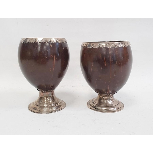 381 - Pair of late 18th/early 19th century Scottish silver-mounted coconut cups, silver-mounted rim on cir... 