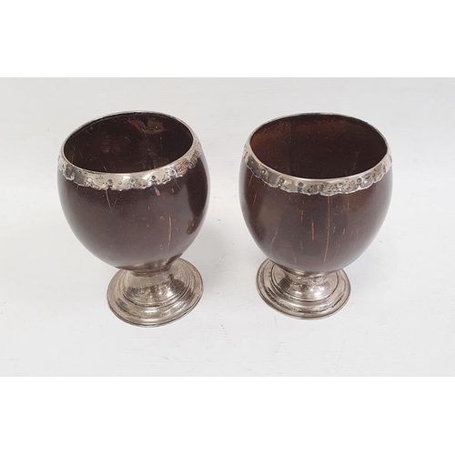 381 - Pair of late 18th/early 19th century Scottish silver-mounted coconut cups, silver-mounted rim on cir... 