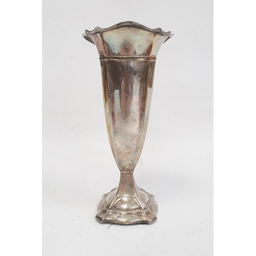 383 - 1920's silver-mounted trumpet-shaped vase with flared rim, quatrefoil-shaped base, Chester 1921, mak... 